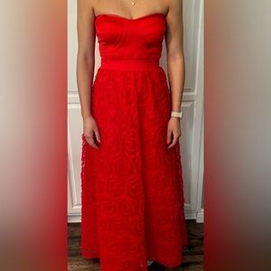 Prom Dress/Formal Occasion Dress. Red strapless gown with layered skirt. Sz 0/2